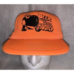 Beer Builds Better Bodies Trucker Baseball Cap Hat One Size Snapback Mesh Orange